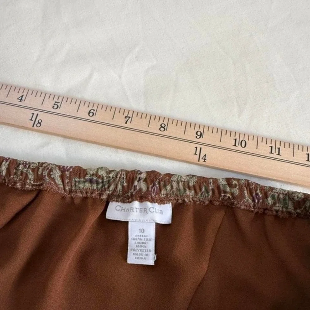 90s brown‎ and sage floral silk midi skirt charter club size 10